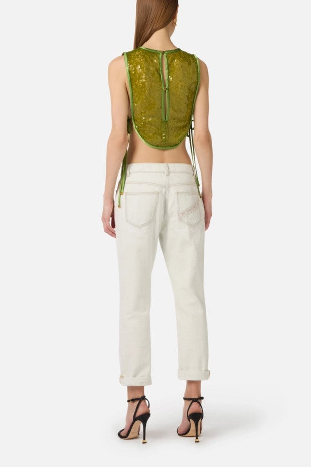 Elisabetta Franchi Top Pettorina In Organza Full Paillettes TO06362E2 ALOE