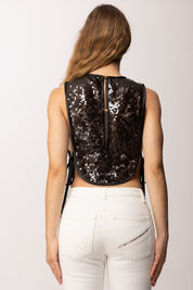 Elisabetta Franchi Top Pettorina In Organza Full Paillettes TO06362E2 NERO