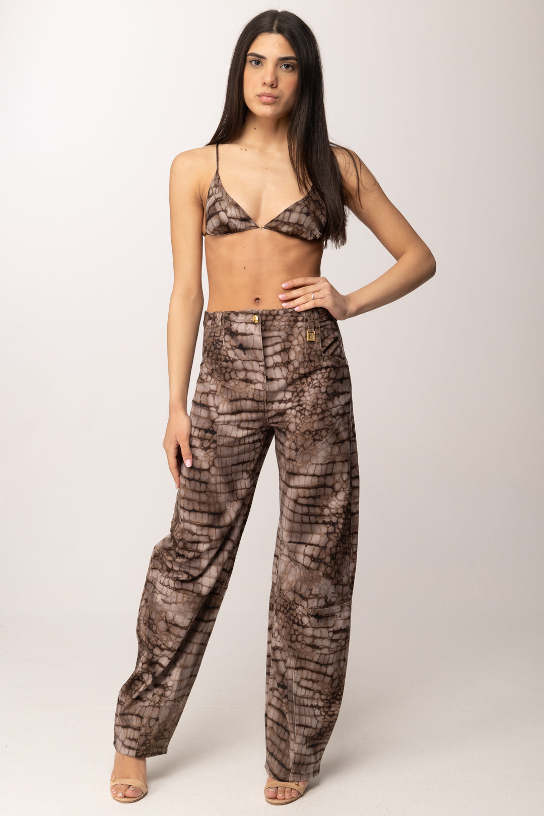 Elisabetta Franchi Top Reggiseno In Raso con Stampa Alligatore RG00861E2 CACAO