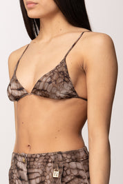 Elisabetta Franchi Top Reggiseno In Raso con Stampa Alligatore RG00861E2 CACAO