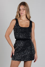 Elisabetta Franchi Top Scollo Quadrato con Paillettes TK78A66E2 NERO/SILVER