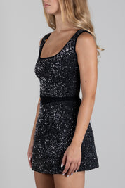 Elisabetta Franchi Top Scollo Quadrato con Paillettes TK78A66E2 NERO/SILVER