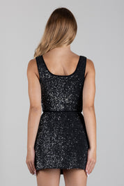 Elisabetta Franchi Top Scollo Quadrato con Paillettes TK78A66E2 NERO/SILVER