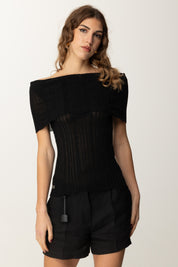 Manila Grace Top Shiffer Off-shoulder M443VX NERO