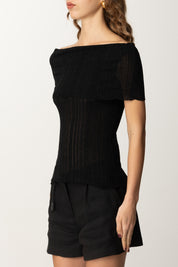 Manila Grace Top Shiffer Off-shoulder M443VX NERO