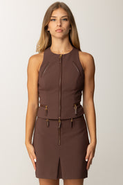 Elisabetta Franchi Top Smanicato Doppio Crepe con Zip TO03756E2 COFFEE