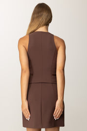 Elisabetta Franchi Top Smanicato Doppio Crepe con Zip TO03756E2 COFFEE