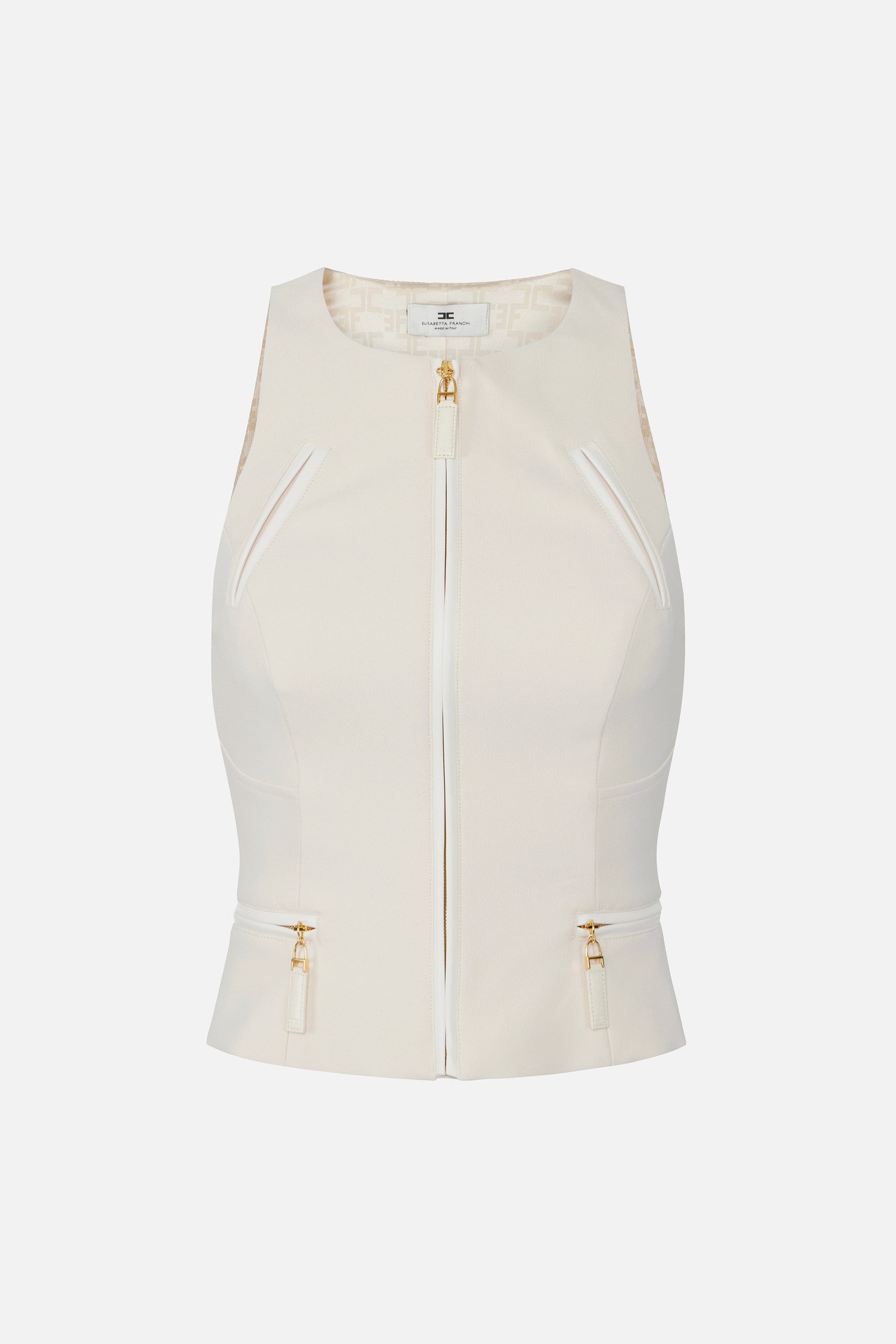 Elisabetta Franchi Top Smanicato Doppio Crepe con Zip TO03756E2 MILK
