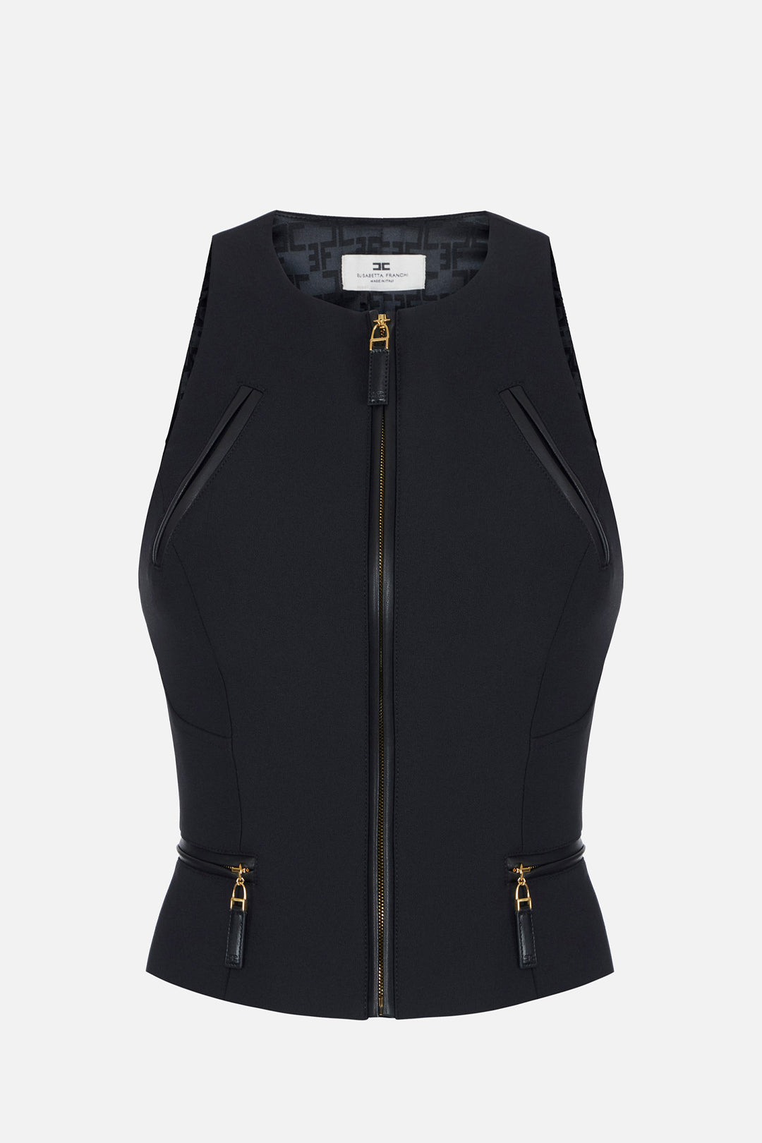 Elisabetta Franchi Top Smanicato Doppio Crepe con Zip TO03756E2 NERO