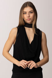 Elisabetta Franchi Top Smanicato In Georgette Di Viscosa CA13461E2 NERO
