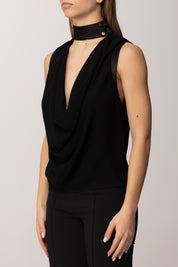 Elisabetta Franchi Top Smanicato In Georgette Di Viscosa CA13461E2 NERO