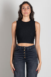 Elisabetta Franchi Top Smanicato In Maglia a Coste TK01S66E2 NERO