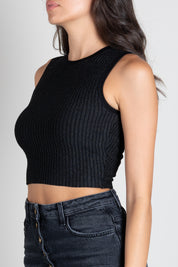 Elisabetta Franchi Top Smanicato In Maglia a Coste TK01S66E2 NERO