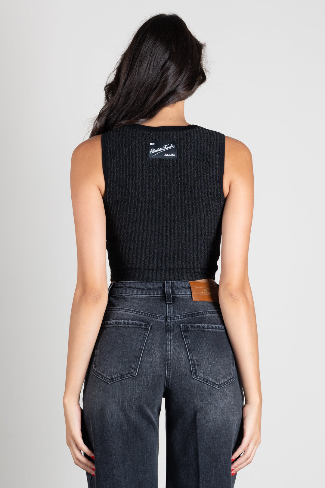 Elisabetta Franchi Top Smanicato In Maglia a Coste TK01S66E2 NERO