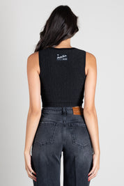 Elisabetta Franchi Top Smanicato In Maglia a Coste TK01S66E2 NERO