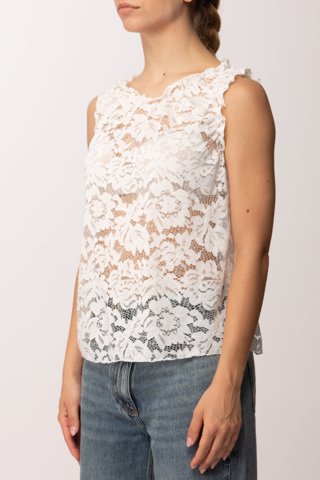 Khloe Femme Top Smanicato In Pizzo 26164 BIANCO