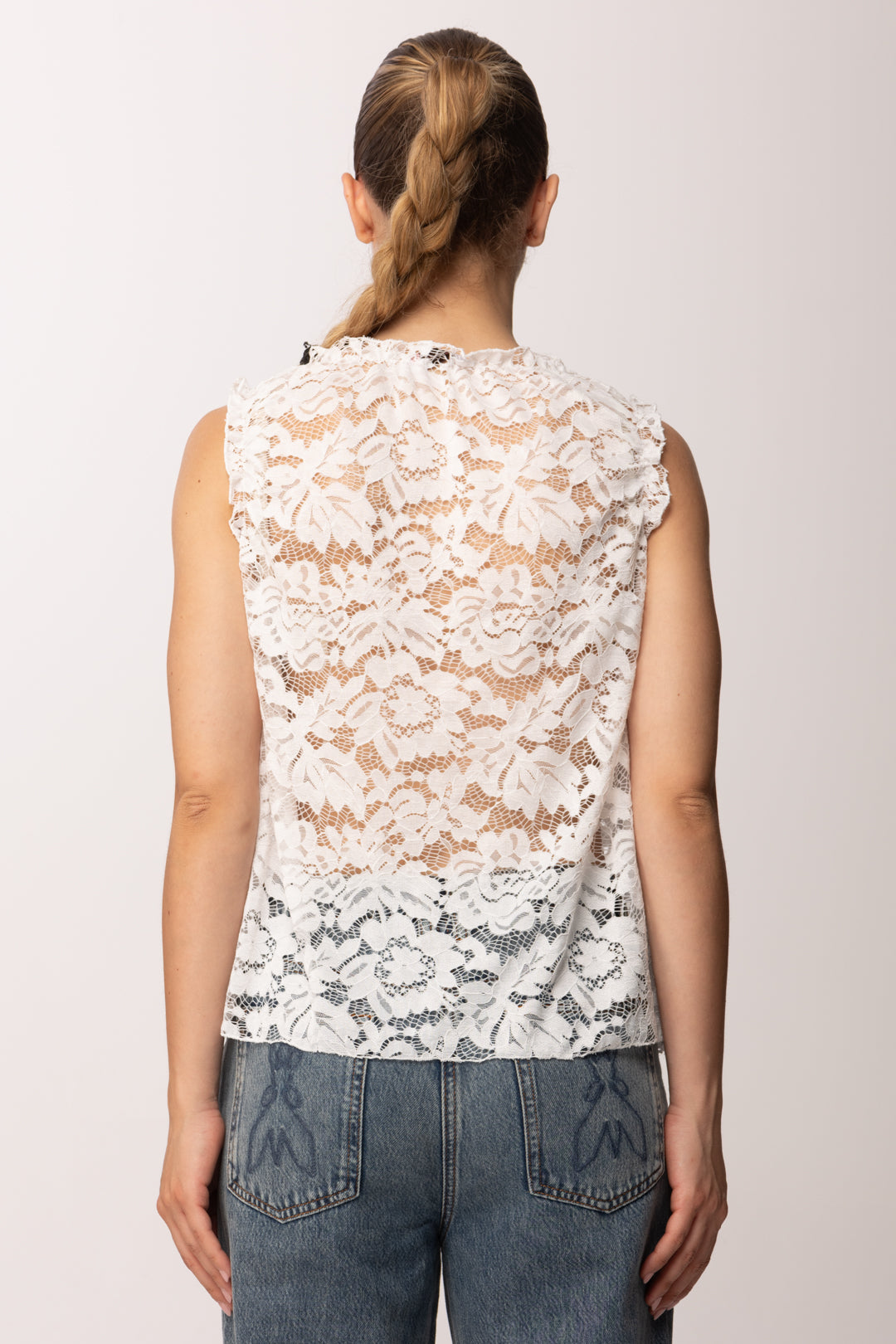 Khloe Femme Top Smanicato In Pizzo 26164 BIANCO