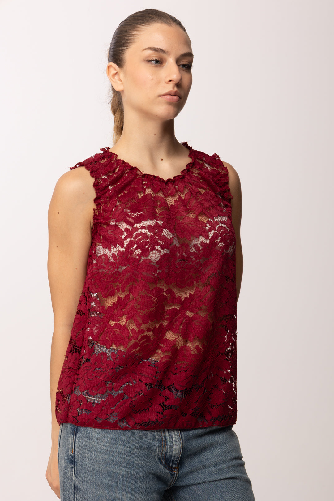 Khloe Femme Top Smanicato In Pizzo 26164 BORDEAUX