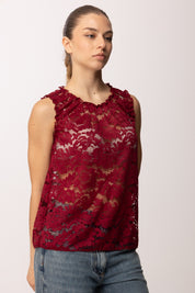 Khloe Femme Top Smanicato In Pizzo 26164 BORDEAUX