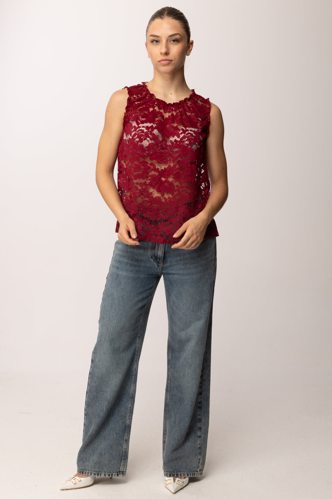Khloe Femme Top Smanicato In Pizzo 26164 BORDEAUX