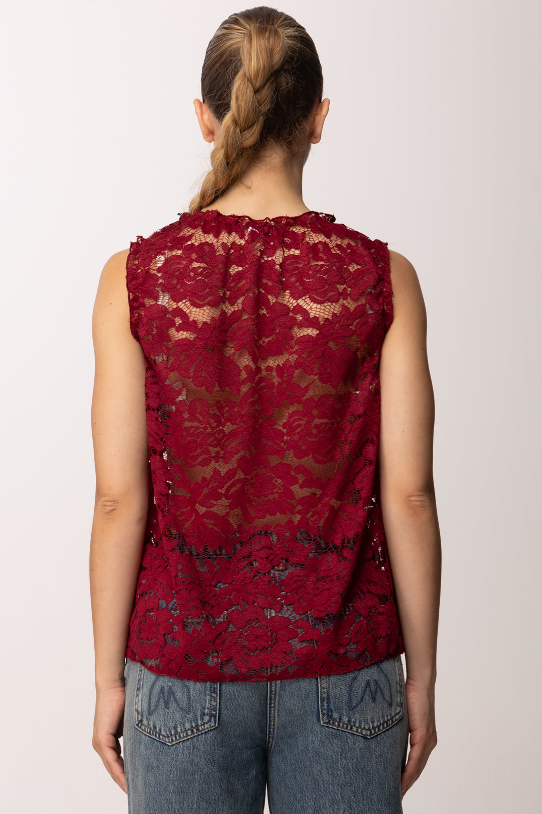 Khloe Femme Top Smanicato In Pizzo 26164 BORDEAUX