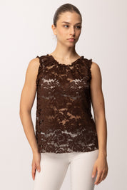 Khloe Femme Top Smanicato In Pizzo 26164 MORO
