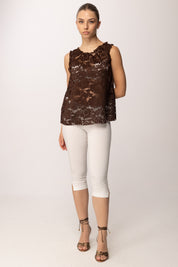 Khloe Femme Top Smanicato In Pizzo 26164 MORO