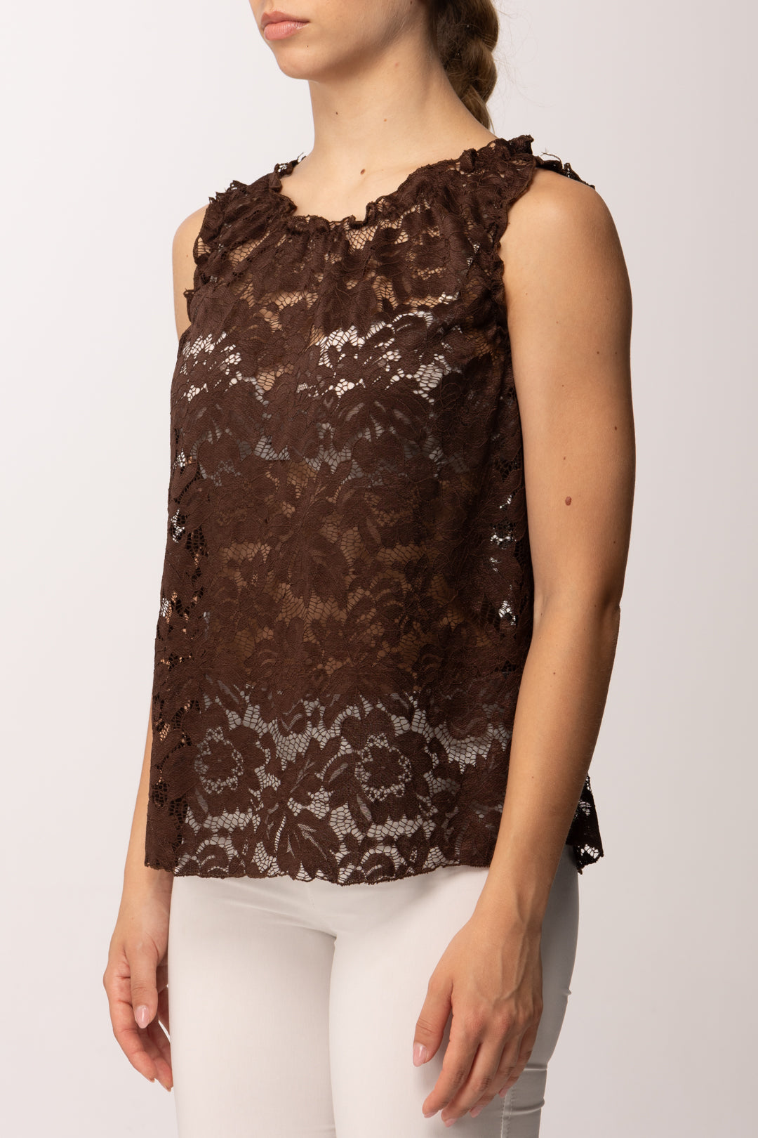 Khloe Femme Top Smanicato In Pizzo 26164 MORO