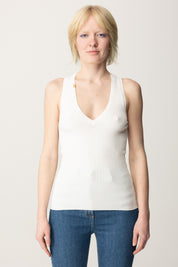 Elisabetta Franchi Top Tricot a Costine con Scollo a V TK35T51E2 AVORIO