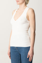 Elisabetta Franchi Top Tricot a Costine con Scollo a V TK35T51E2 AVORIO