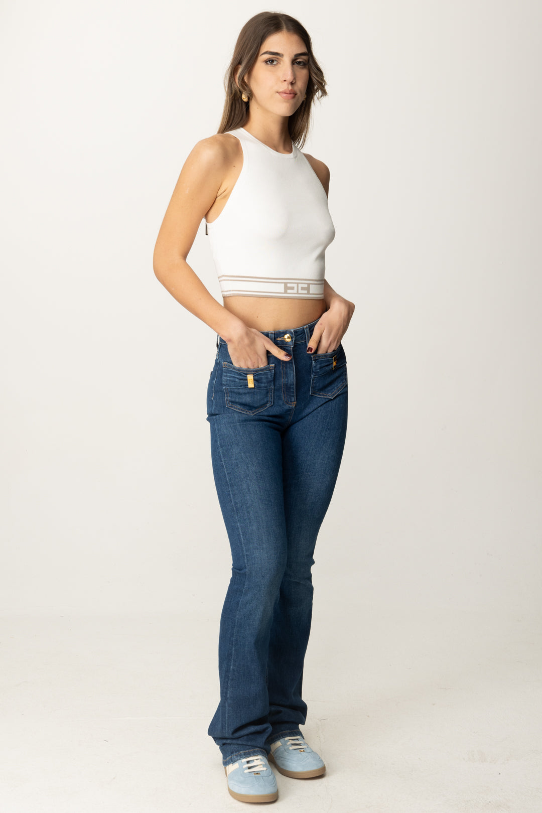 Elisabetta Franchi Top Tricot con Banda Logata TK39S51E2 AVORIO/GREIGE