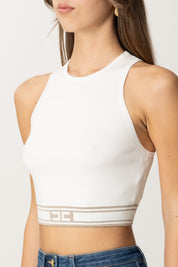 Elisabetta Franchi Top Tricot con Banda Logata TK39S51E2 AVORIO/GREIGE