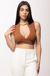 Elisabetta Franchi Top Tricot con Collana Tubolare Oro TK76S61E2 CUOIO