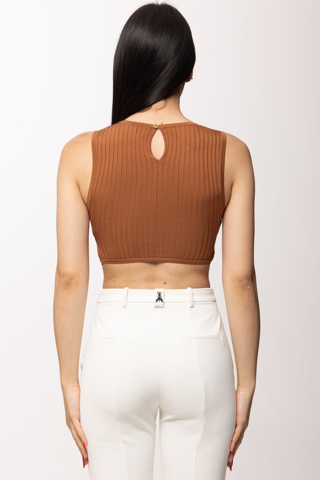 Elisabetta Franchi Top Tricot con Collana Tubolare Oro TK76S61E2 CUOIO