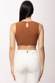 Elisabetta Franchi Top Tricot con Collana Tubolare Oro TK76S61E2 CUOIO