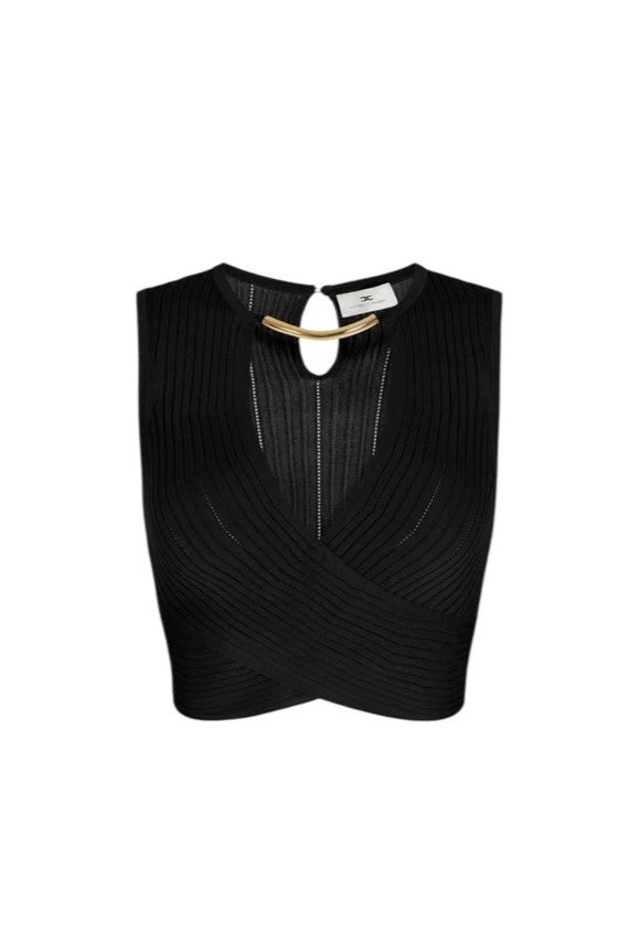 Elisabetta Franchi Top Tricot con Collana Tubolare Oro TK76S61E2 NERO