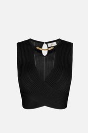 Elisabetta Franchi Top Tricot con Collana Tubolare Oro TK76S61E2 NERO