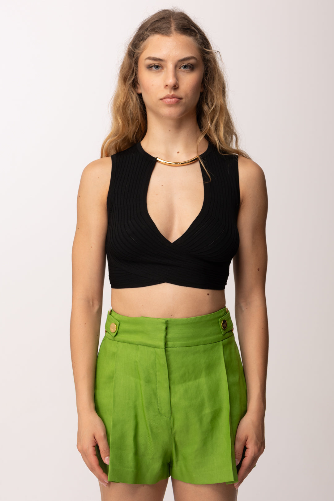 Elisabetta Franchi Top Tricot con Collana Tubolare Oro TK76S61E2 NERO