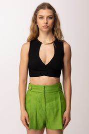 Elisabetta Franchi Top Tricot con Collana Tubolare Oro TK76S61E2 NERO