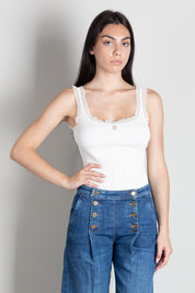 Elisabetta Franchi Top Tricot con Profili In Pizzo TK06B66E2 BURRO