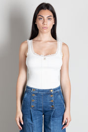 Elisabetta Franchi Top Tricot con Profili In Pizzo TK06B66E2 BURRO