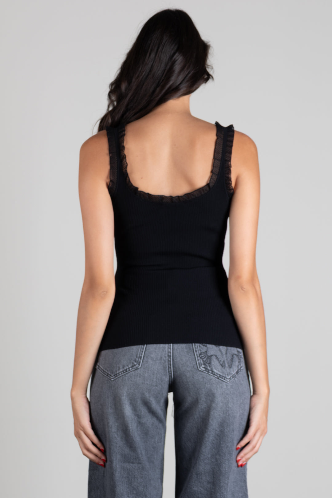 Elisabetta Franchi Top Tricot con Profili In Pizzo TK06B66E2 NERO