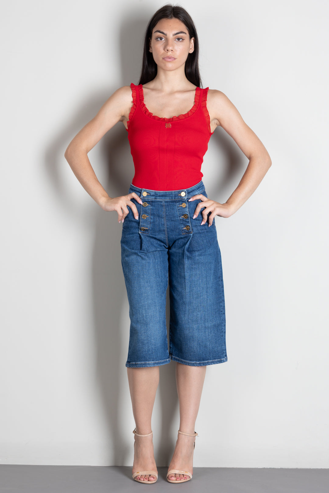 Elisabetta Franchi Top Tricot con Profili In Pizzo TK06B66E2 RED PASSION