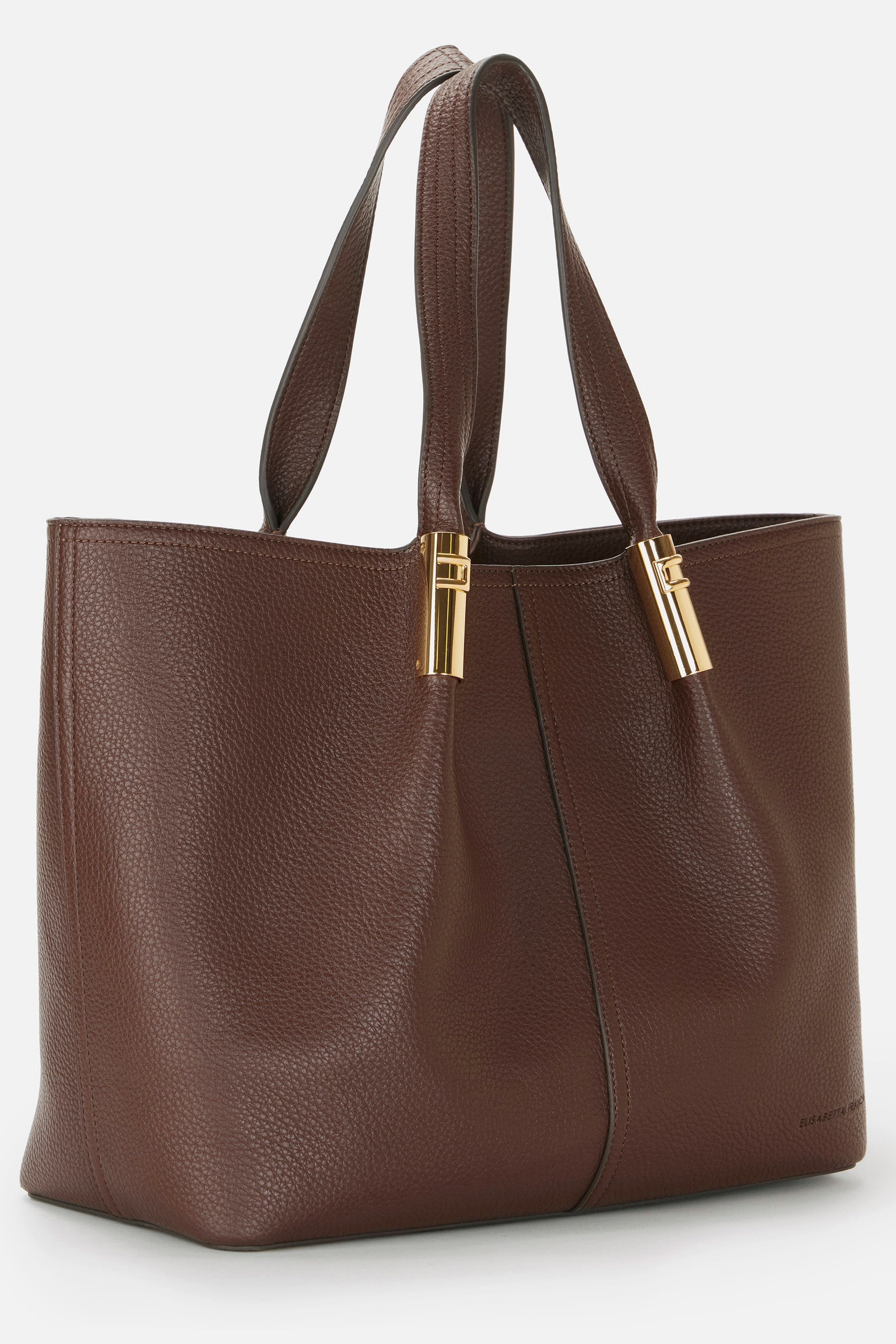 Elisabetta Franchi Tote Bag Grande con Dettagli Logo Gold BS41A56E2 COFFEE