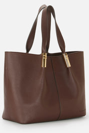 Elisabetta Franchi Tote Bag Grande con Dettagli Logo Gold BS41A56E2 COFFEE