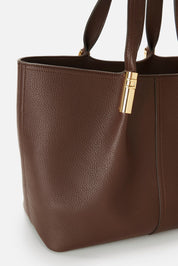 Elisabetta Franchi Tote Bag Grande con Dettagli Logo Gold BS41A56E2 COFFEE