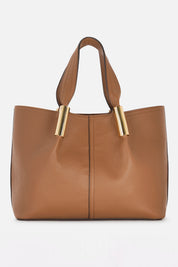 Elisabetta Franchi Tote Bag Media con Dettagli Logo Gold BS42A56E2 BROWN SUGAR