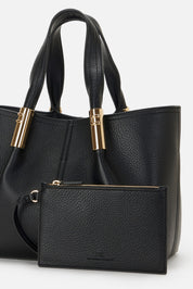 Elisabetta Franchi Tote Bag Media con Dettagli Logo Gold BS42A56E2 NERO