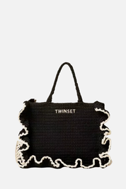 Twin-set Tote Grande In Crochet con Ruches 261TD8290 BIC.NERO/MADREPERLA