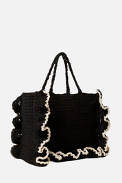 Twin-set Tote Grande In Crochet con Ruches 261TD8290 BIC.NERO/MADREPERLA
